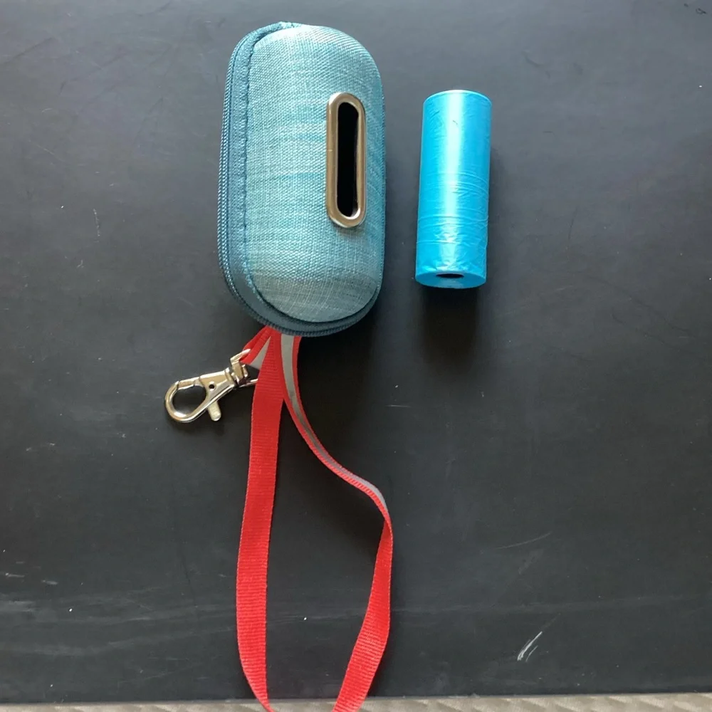 Portable Linen Pet Dog Poop bag Dispenser with poop bags.